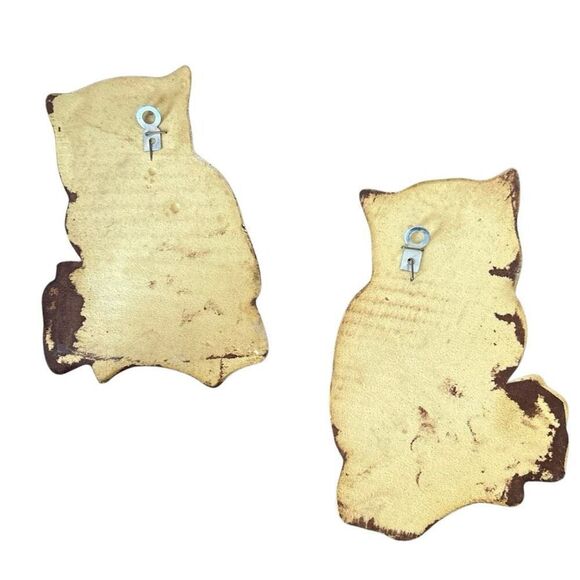 Vintage MCM Brown and White Owl Wall Hanging Decor Set of 2 - Picture 2 of 4